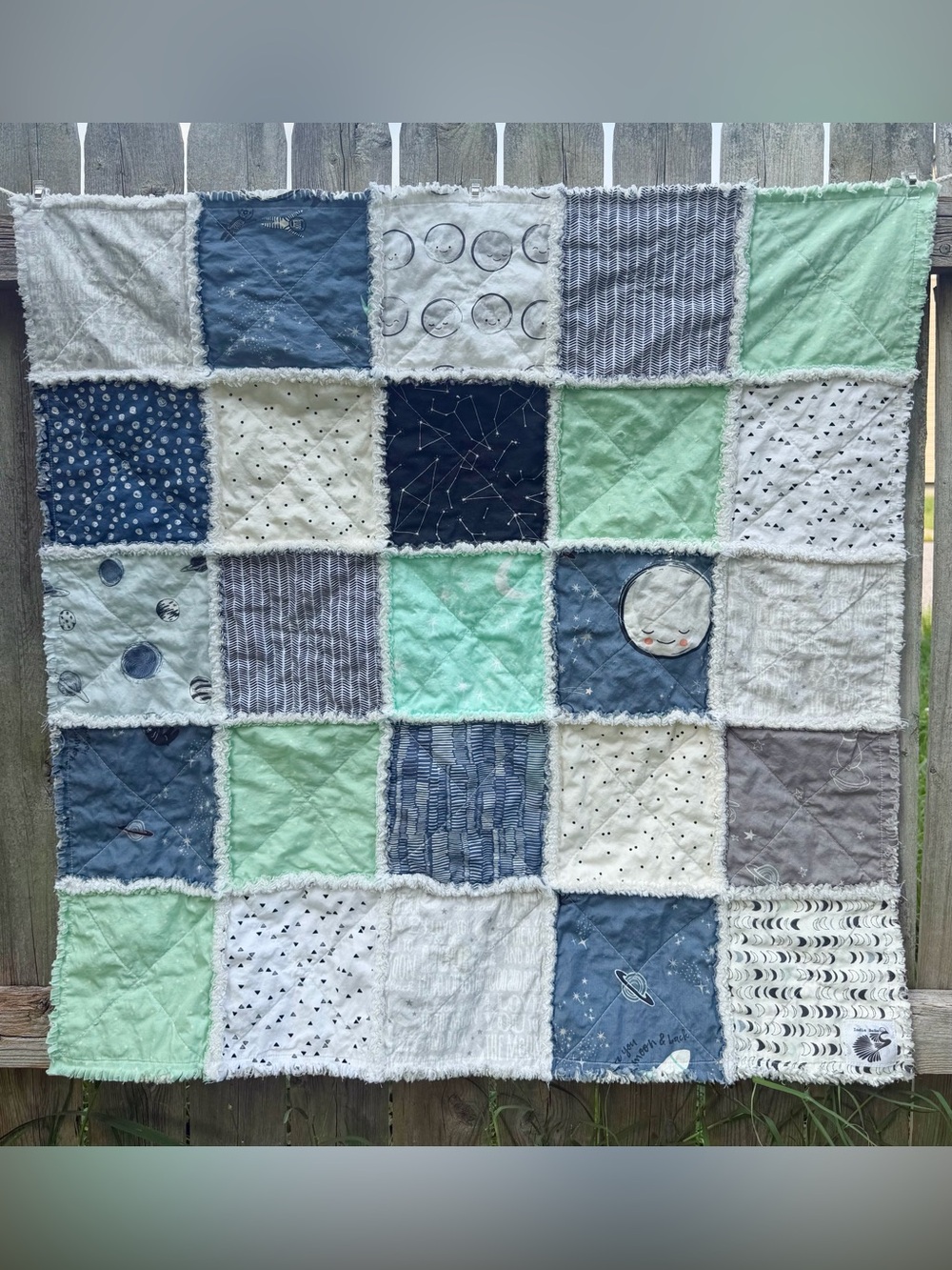 Handmade Baby Rag Quilt: Love You to the Moon and Back, Cotton Rag Quilt